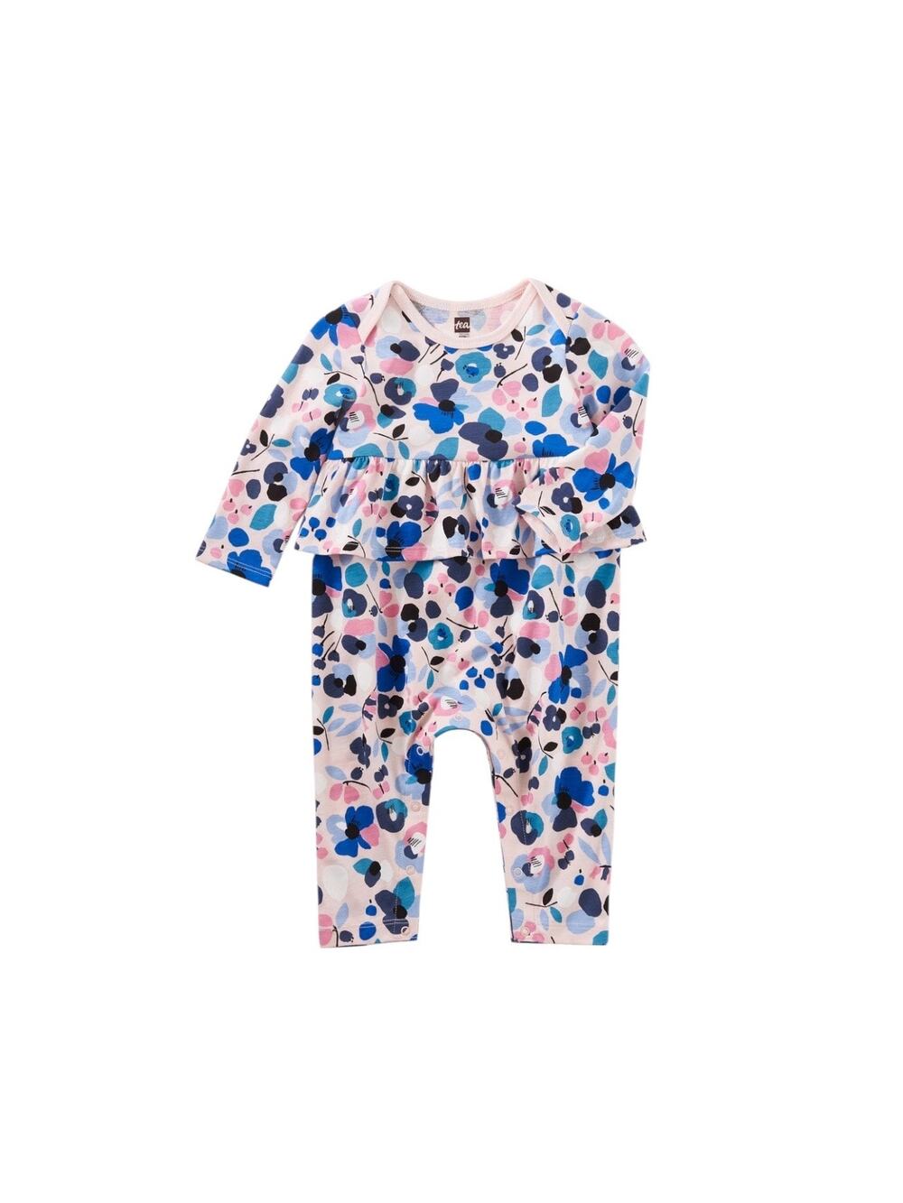 NEW Tea Collection Jamptland Pink Blue Floral Peplum Romper size 3-6 months